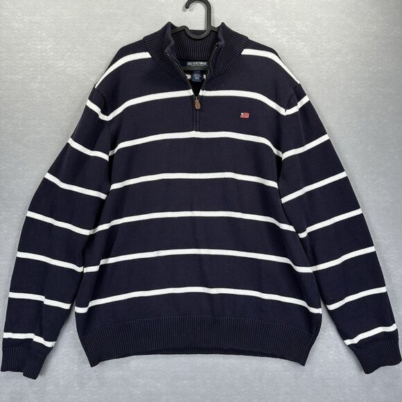 VTG Ralph Lauren Polo Jeans Co Striped 1/4 Zip Pullover Sweater RL Flag Size XL - Picture 2 of 10